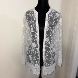 Vintage J.H. Collectibles White Floral Lace Cardigan Jacket XL –